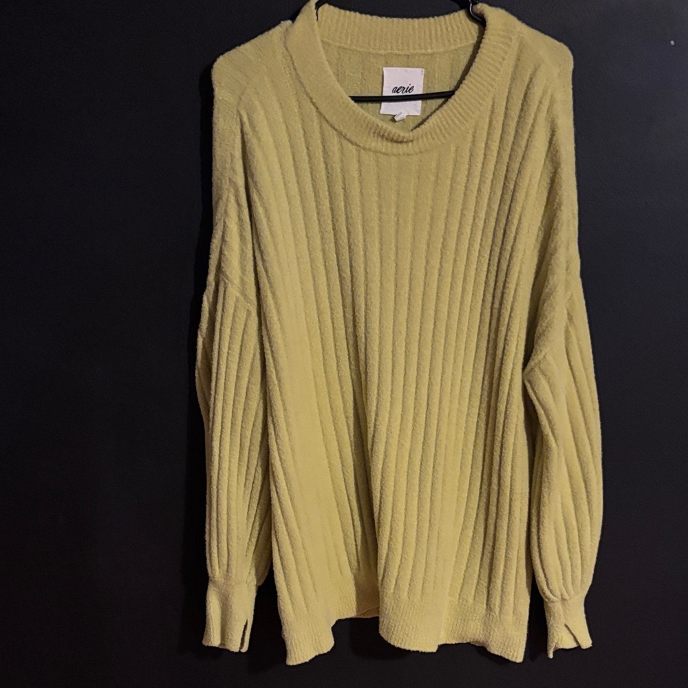 Aerie Ribbed Knit Sweater in bright lime